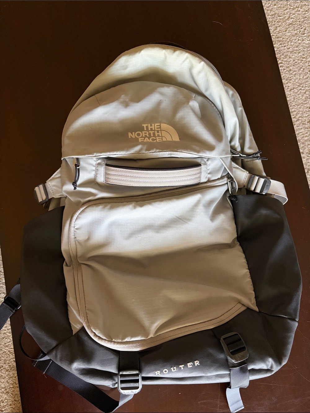 The North Face Router Backpack in Light Gray and Dark Gray